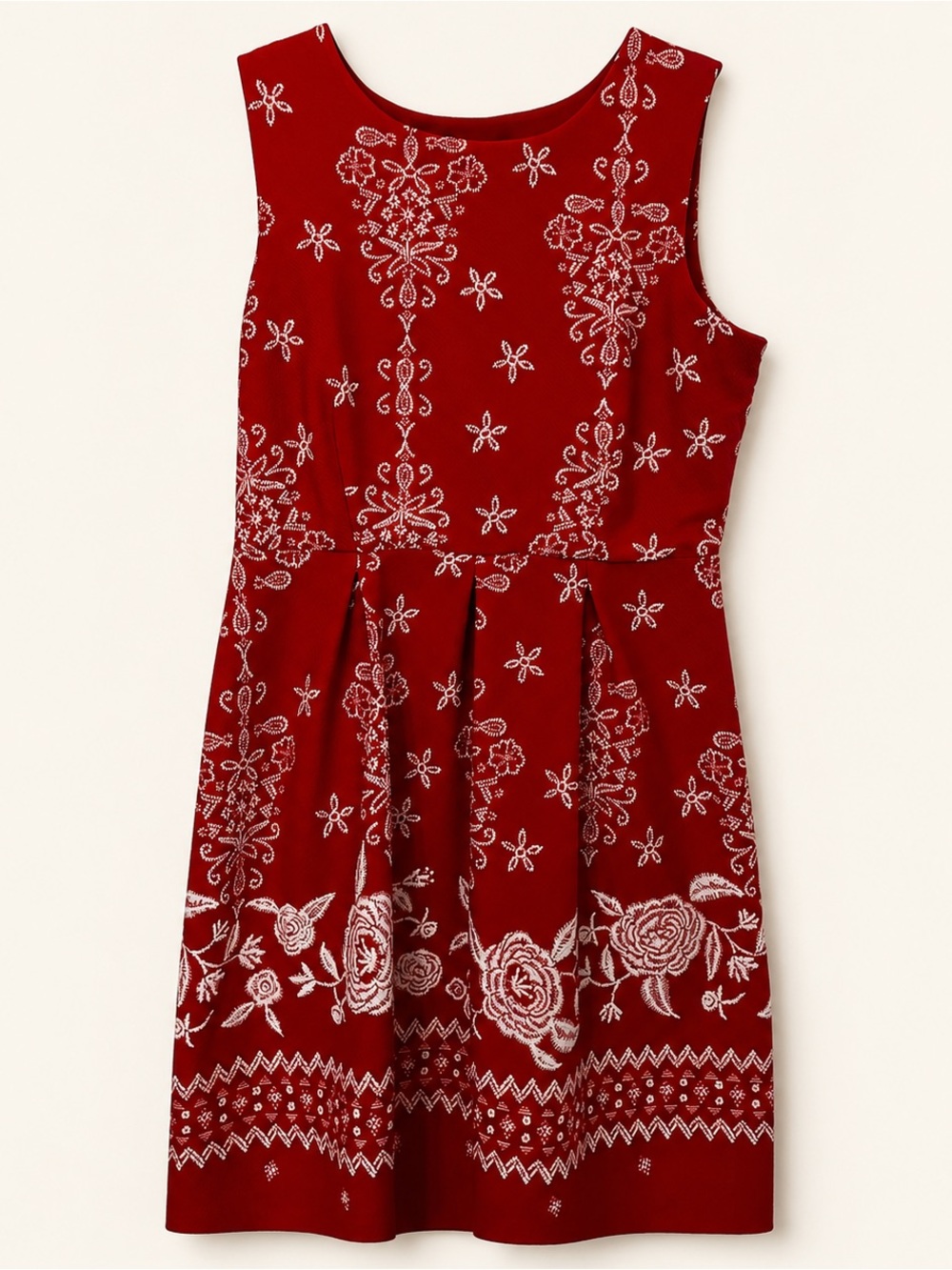 Enfocus Studio Red Sleeveless Floral Embroidered Dress